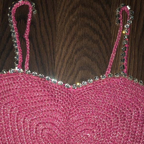 🔥 NWT LISA MAREE Delicate Dreams Crochet Crop Top in Pink Metallic 🔥 - Picture 7 of 9